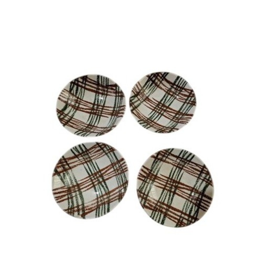 Oxford China Annie Laurie Berry Bowls Set of 4 Mid-Century Plaid Green 4.75"